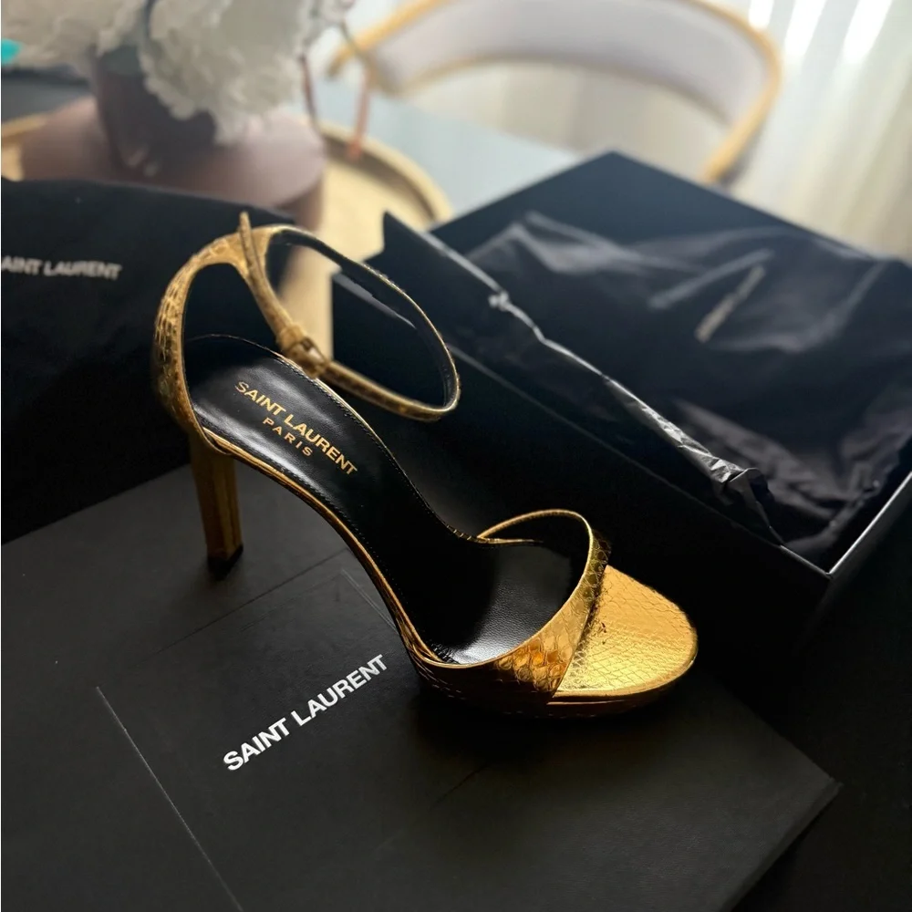 Saint Laurent Gold Stiletto Heels - Picture 2 of 3